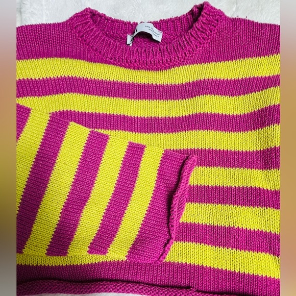 Zara striped cropped sweater, L, crewneck, pink yellow, cotton blend Soft Summer - Picture 5 of 6